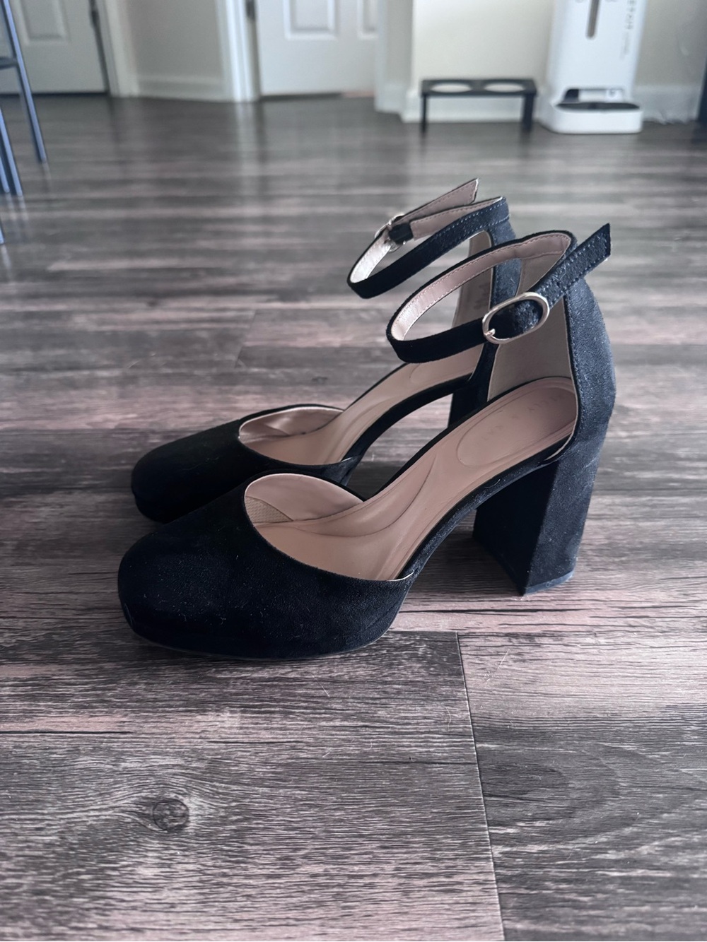 DSW Black Suede Ankle-Strap Block Heels